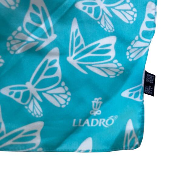 Llardo 100% Silk Scarf Blue Teal Butterflies 33” x 32.5” Classy Old Money Preppy - Picture 3 of 5